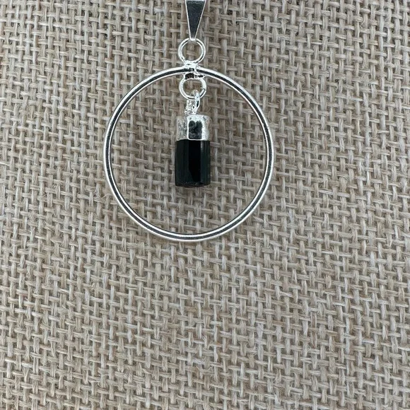 Silver and Tourmaline Hoop Pendant on Silver Plated Box Chain - Picture 2 of 10
